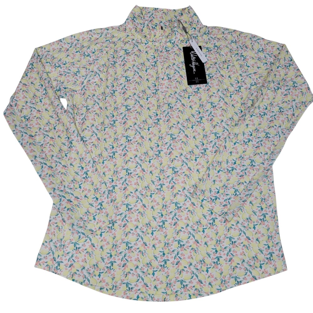 1/4 Zip Golf Suncover Shirt Womens Large Lemon Long Sleeve UPF 50 Athleisure NEW - Picture 3 of 14